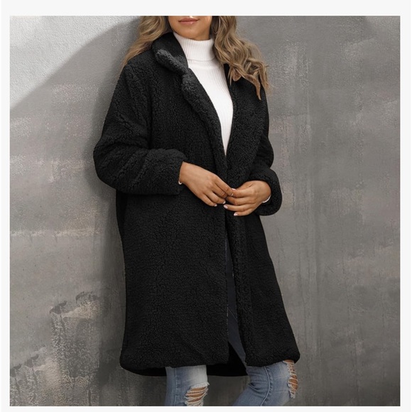 Teddy oversized black warm fleece jacket - Picture 4 of 8